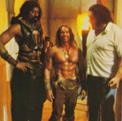Arnold Schwarzenegger looks small standing next to Wilt Chamberlain & André The Giant.